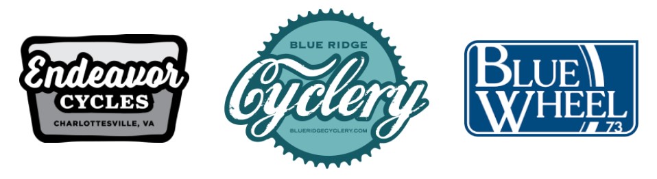 Logos for Endeavor Cycles, Blue Ridge Cyclery, and Blue Wheel bike shops